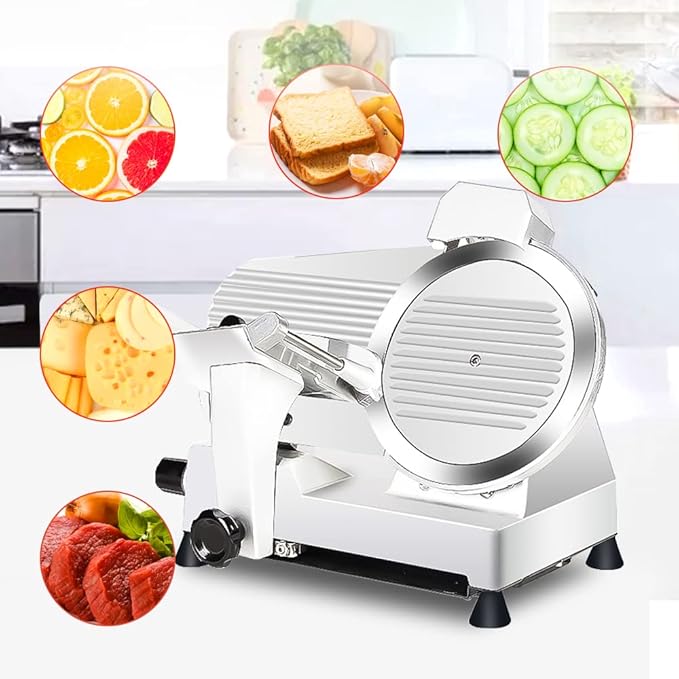 Meat Slicer10-inch 340W Home Use and for Commercial Electric Food Slicer with Chromium-plated Steel Blade and Built-in Sharpening Stone Easy to Clean Adjustable Thickness Cuts Meat Bread and Cheese