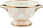 MACKENZIE-CHILDS Enamel Colander, Decorative Kitchen Strainer, Small, Pink-and-White Rosy Check