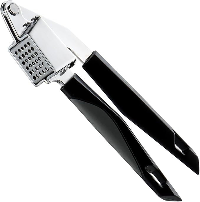Garlic Press Stainless Steel, Professional Manual Garlic Mincer Garlic Crusher for Kitchen Use, Easy to Squeeze and Clean, Rust Proof and Dishwasher Safe, 8.26-Inch, Black