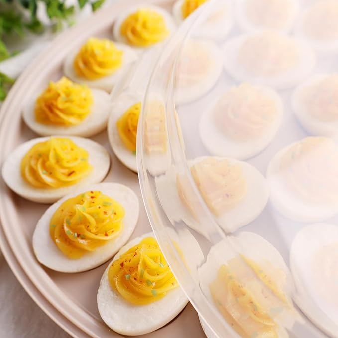 HAKSEN Deviled Egg Containers with Lid, Portable Deviled Egg Platter Carrier Holder Trays with 22 Slots for Holiday Party and Home Kitchen, Brown