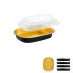 Oval Aluminum Foil Pans with Snap-On Lids (5 Pack) | 2X Thicker Heavy Duty Reusable Container 25oz for Take-Out (Black)