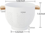 Metal Colander with Wood Handle and Stable Base, Powder Coated Steel Kitchen Strainer Basket for Draining Pasta, Vegetable and fruit (5.5quart,Matte White)