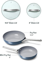 Caraway Ceramic Fry Pan Duo with Glass Lids - Non-Stick Frying Pans (10.5” & 8”) - Non Toxic, PTFE & PFOA Free - Oven Safe & Compatible with All Stovetops – Navy