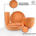 Homienly Wheat Straw Dinnerware Sets, 20pcs Unbreakable Microwave Dishwasher Safe Tableware Lightweight Bowls, Cups, Plates Set Reusable Dinner Plates Bowls set (Orange)