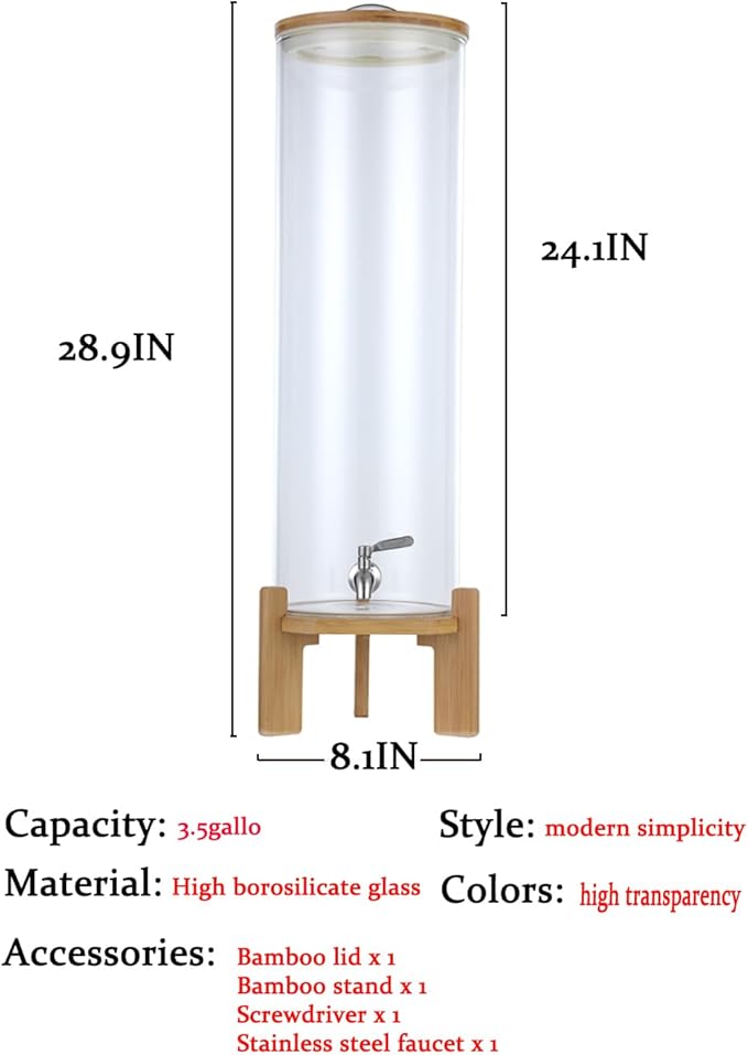Beverage Dispenser,4.1 Gallon Glass Drink Dispenser with Stand,Glass water dispenser with Spigot, Large Drink Dispensers for Parties,Water Dispensers for Bar,Wedding,Restaurants 15L