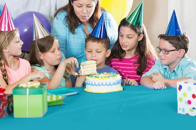 Exquisite Party Solids 54 Inch X 100 Feet Turquoise Plastic Table Cover Roll in A Cut - to - Size Box with Convenient Slide Cutter. Cuts Up to 12 Rectangle 8 Feet Plastic Disposable Tablecloths