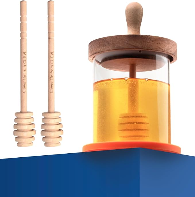 12 oz Honey Jar Set with Airtight Wooden Lid, 2 Extra Dippers, Silicone Mat & Custom Gift Box | Glass Container Honey Pot for Honey & Syrup | Durable & Stylish Kitchenware