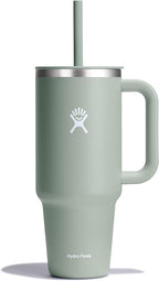 Hydro Flask 40 Oz Travel Tumbler with Handle, Lid and Straw - Insulated Stainless Steel in Agave