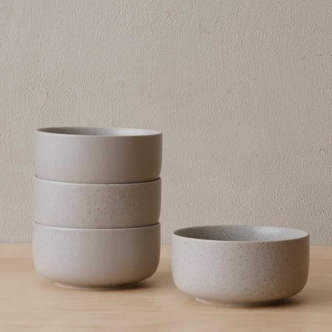 WENSHUO Cereal Bowls Set of 4, Modern Stoneware Bowls, Chip and Scratch Resistant, 24 oz (Sandstone Gray)