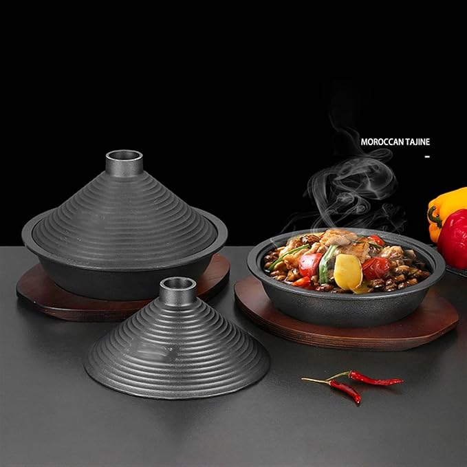 Cast Iron Moroccan Tagine Pot with Tray, Non-Stick Tagine with Conical Lid Induction Compatible Gas Stove Kitchen Essential(Size:28)