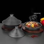 Cast Iron Moroccan Tagine Pot with Tray, Non-Stick Tagine with Conical Lid Induction Compatible Gas Stove Kitchen Essential(Size:28)