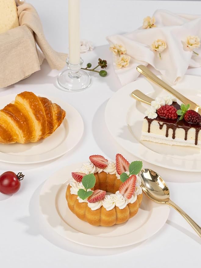 WDF 200PCS Ivory Plastic Plates - Elegant Ivory Disposable Plates for Party- Include 100 Dinner Plate 10’’ and 100 Plastic Dessert Plate 7’’ Perfect for Wedding/Party/BirthdayBaby Shower