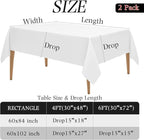 2 Pack White Table Cloth Rectangle 60x102 Inch Polyester Tablecloths for 6ft Rectangle Tables - Reusable Wrinkle Resistant Washable Cloth Cover for Wedding Banquet Party | Hemmed Edges