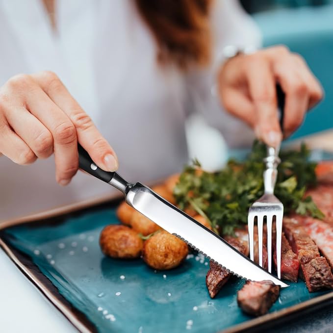 24-Piece 18/0 Stainless Steel Silverware set,Vintage Flatware set with Bakelite Handle,service for 4,Cutlery set (Black)