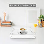 NIUBEE Acrylic Serving Tray 16x20 Inches -Spill Proof- Clear Decorative Tray Organiser for Ottoman Coffee Table Countertop with Handles