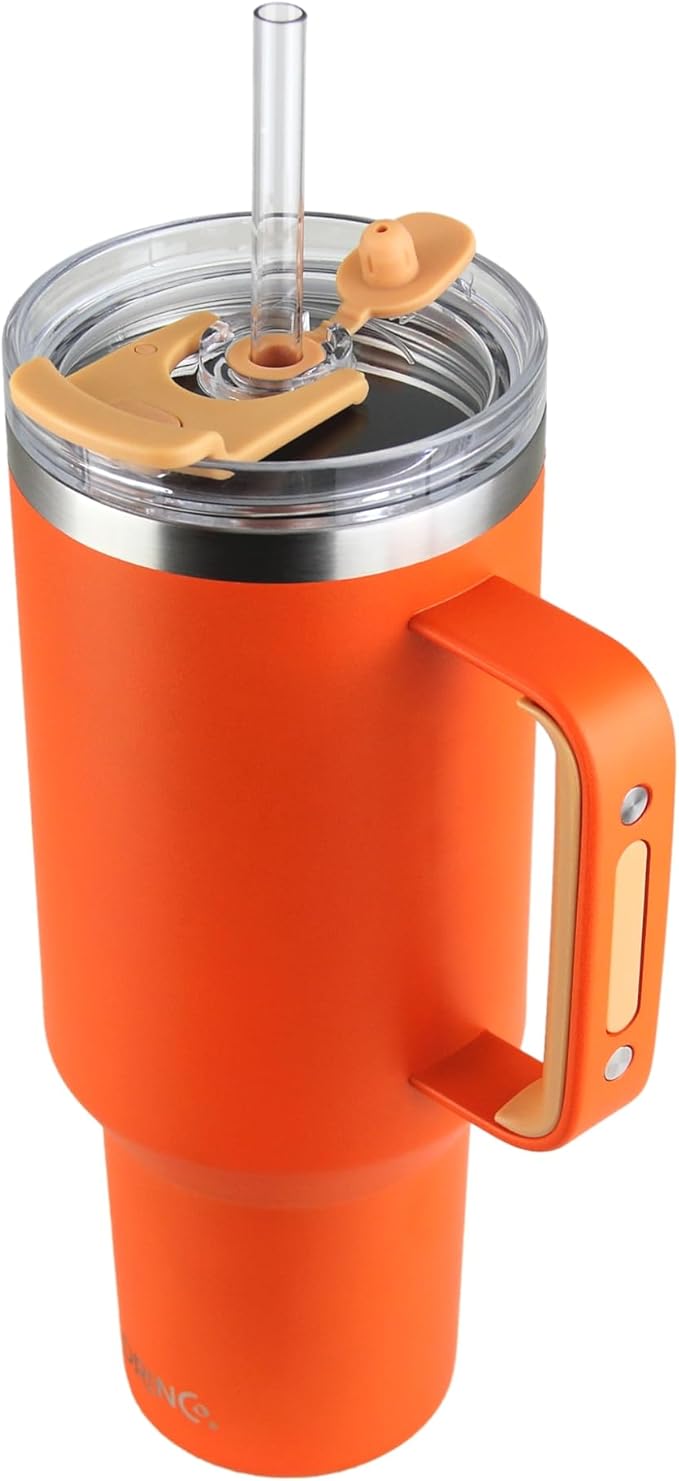 Drinco 40oz 30 oz Tumbler with Handle, Straw Lid, Insulated Stainless Steel Travel Mug Water Bottle Ice Coffee Cup For Cold and Hot, BigSur (40oz, Pumpkin)