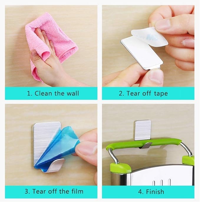 Adhesive Hooks, 32-Pack Heavy Duty Wall Hooks Stainless Steel Waterproof Hangers for Kitchen, Bathroom, Bags, Towel, Coat, Keys, Robe, Home, Offices (16 Small + 16 Big) (Hooks - 32p)