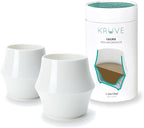 KRUVE CASCADE Porcelain Coffee Cups, 2.5oz Double-Walled Espresso Cups, Sensory Espresso Coffee Mug Set for Heat Retention, White Porcelain Drinking Glasses with Enhanced Aroma, Elegant Cup Design
