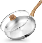 KOCH SYSTEME CS Stainless Steel Pan 10 Inch, Induction Tri-Ply Bottom Stainless Steel Frying Pan with Heat-resistant Bakelite Handle, 10 Inch Stainless Skillet with Lid for Cooking, Dishwasher Safe