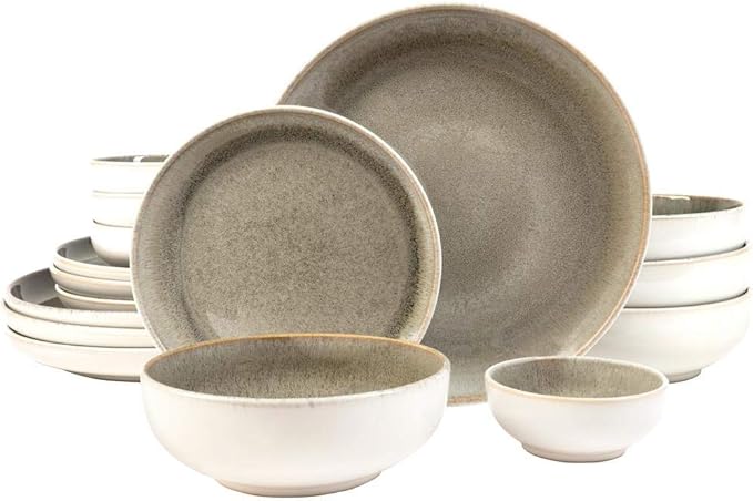 Sango Resona Moss 16-Piece Green Dinnerware Set – Service for 4, Plate & Bowl Set, Durable Stoneware with Reactive Glaze Finish, for Everyday Dining & Entertainment, Microwave & Dishwasher Safe