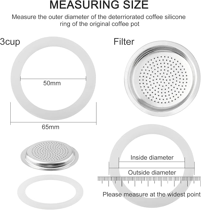 2/3/6/9/12 Cup Gasket & Filter For Stovetop Espresso Coffee Makers, Rubber Seal For Stove Top Coffee Maker Moka Pot, Silicone Gasket Seals, Espresso Machine Replacement Parts(3 cup)