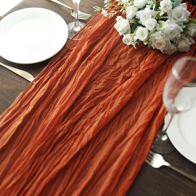 12 Pack Terracotta Cheesecloth Table Runner 10ft Boho Gauze Cheese Cloth Table Runner Rustic Sheer Runner 120 inch Long for Christmas Wedding Bridal Baby Shower Birthday Table Decorations