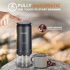 Portable Coffee Grinder – Rechargeable Espresso Coffee Grinder with Stainless Steel Burr Mill for Travel, Camping – Black Cordless Electric Small Grinders with 38 Adjustable Grind Settings
