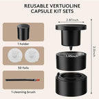 Reusable Kit for Nespresso Pods Vertuo, 50 Pcs Aluminum Foil Seal Lids, Holder & Brush Included – for Refilling Nespresso Vertuo/Vertuoline Pods, Refillable Coffee Capsules Tool Set