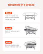 VEVOR Chafing Dish Buffet Set, 8 Qt 6 Pack, Stainless Steel Chafer with 6 Full Size Pans, Rectangle Catering Warmer Server with Lid Water Pan Stand Fuel Holder, for Weddings Parties Banquets, Silver