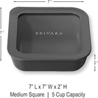 Ceramic Coated Glass Food Storage Container | No PTFE, PFOA, PFAS, and BPA | Reusable Non Toxic Meal Prep Container with Glass Lid | Easy To Store | 5 Cup Square [Onyx]