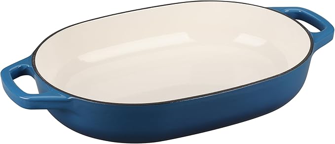 Enameled Cast Iron Oval Dutch Oven Pot with Lid, Dutch Oven for Sourdough Bread Baking, Oval Bread Pan, 7qt, Lake Blue