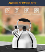 Tea Kettle, 2 Quart Stainless Steel Whistling Tea Kettle, Stovetop Whistling Teakettle Tea Pots for Stove Top with Ergonomic Folding Handle, Small Teapot, Water boiler for Tea, Coffee (Silver)