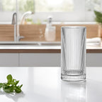 Ribbed Highball Glasses 16 oz - Set of 4 Vertical Drinking Glassware - Fits For Home Bars, Offices, or Restaurants - Water Glass Cups Dishwasher Safe