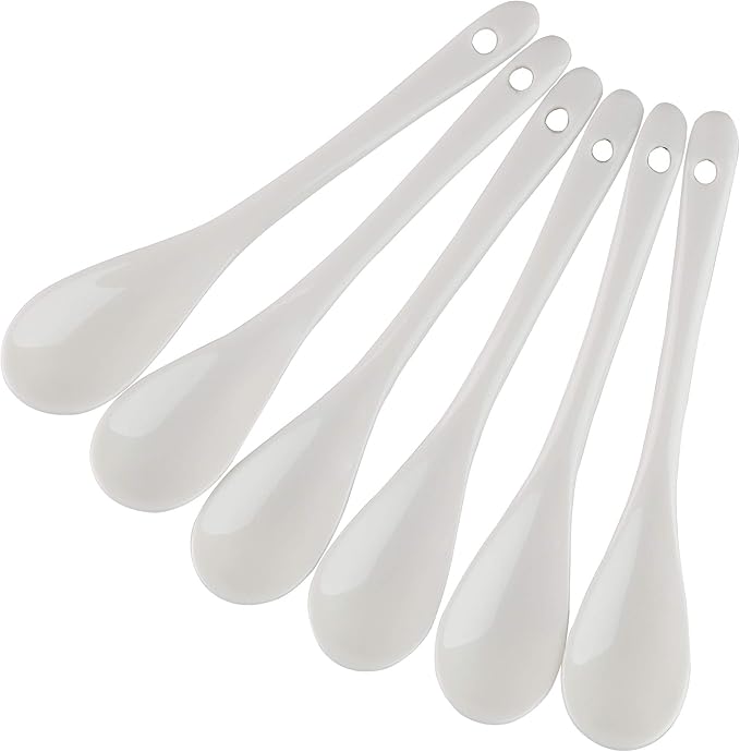 Porcelain Egg Spoons for Soft-Boiled Eggs Coffee Tea Desserts Ceramic Spoon Set of 6 (Egg Spoons 6)