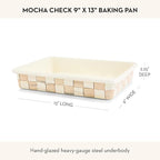 MACKENZIE-CHILDS Enamel Baking Pan for Oven, Rectangular Oven Pan, 9" x 13", Brown-and-White Mocha Check