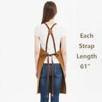 AFUN Chef Aprons for Women Men with Large Pockets, Cotton Canvas Cross Back Water Repellent Work Apron, Size M to XXL (Brown)