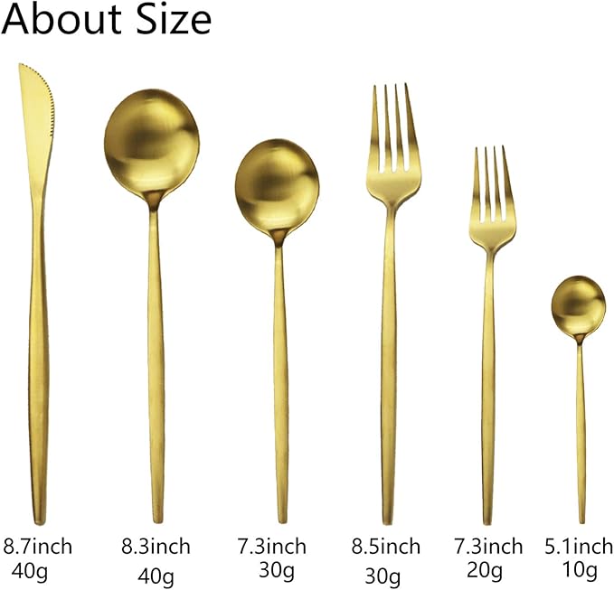 JASHII Silverware Set, 36 Piece Food Grade Stainless Steel Flatware Set Fork Spoon Knife Utensils for Daily Use and Party, Service for 6 Anti Rust, Safe in Dishwasher (Matte Gold)