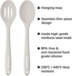 Slotted Solid Silicone Spoons Set for Cooking Dishwasher Safe, Heat Resistant White BPA Free Nonstick Kitchen Serving Spoon Mixing Spoons Basting Spoon Stirring