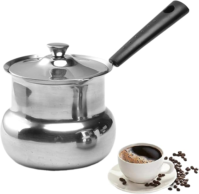 Turkish Coffee Pot with Lid: Stainless Steel Mini Saucepan Chocolate Melting Pot, Milk Warmer Butter Warmer for Stove Top Espresso Coffee Tea Soup Warming (700ML)