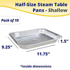 IDL Packaging Half-Size Aluminum Steam Table Pans - Shallow, 13" x 11" x 1.5" (pack of 10) - Disposable Foil Pan for Grilling, Roasting, BBQ, Cooking, Baking, Freezing