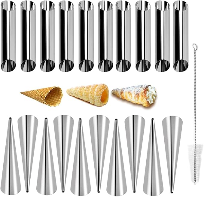 Guowall Cream Horn Mold, Stainless Steel Ice Cream Cone and Tubular Shaped Reusable Pastry Mould for Baking, DIY Tool for Cannoli Tubes Croissant Baking Brioche Rolls (20pcs)