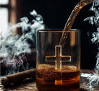 Crucifix Whiskey Glass – Premium Christian Cross Religious Glass, Old Fashioned Glass, Liquor – Luxurious Gold Rim – Home Bar Accessories Ideal for Man Cave, Fun Gift, Christian Gift, Religious Gift