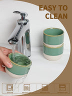 4oz Espresso Cups Set of 4, Green Ceramic Demitasse Coffee Cups for Espresso, Latte, Cappuccino – Two-Tone Stackable Small Mugs for Home, Cafe, Restaurant – Dishwasher & Microwave Safe