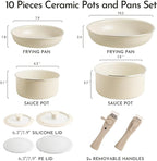 10-Piece Ceramic Nonstick Cookware Set, PFAS/PFOA/PTFE-Free & Non-Toxic Pots and Pans Set with Detachable Handles, Dishwasher Safe & Induction Compatible for Kitchen & RV Cooking