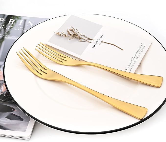 Gold Tableware 20Pcs Mirror Polished 18/10 Stainless Steel Luxury Flatware - Heavy Cutlery Set Service For 4 Include Knives/Forks/Spoons/Salad Fork/Teaspoon, Dishwasher Safe