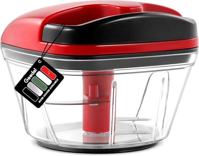 Geedel Mini Food Chopper Vegetable Cutter, Pull Chopper with String Onion Cutter, Vegetable Cutter for Veggies, Fruits, Salad, Onion, Ginger, Nuts, Herbs, etc, 0.8 Cup(200ml), Red