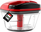 Geedel Mini Food Chopper Vegetable Cutter, Pull Chopper with String Onion Cutter, Vegetable Cutter for Veggies, Fruits, Salad, Onion, Ginger, Nuts, Herbs, etc, 0.8 Cup(200ml), Red