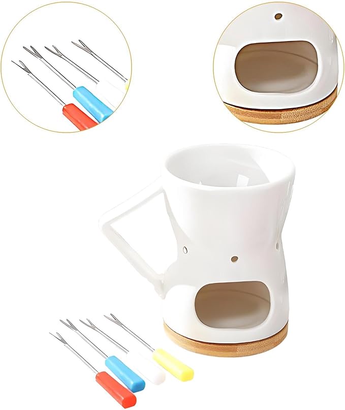 Fenteer Chocolate Fondue Pot Cheese Melting Insulated Pot Butter Heater with Forks for Dinner Party Engagement