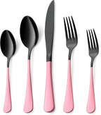 20 Piece Black Pink 18/0 Flatware Utensil Set for 4, Include Dinner Knife,Dinner Forks,Dinner Spoons,Salad Forks,Teaspoons,Silverware Set for 4, Dishwasher Safe