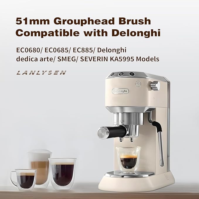 Espresso Coffee Machine Cleaning Brush, 360° Cleaning Push-Up Coffee Maker Brush, Espresso Machine Brush Coffee Cleaning Tool for 3 EARS 51MM Delonghi Dedica Style Series EC680 and EC685, SMEG ECF01